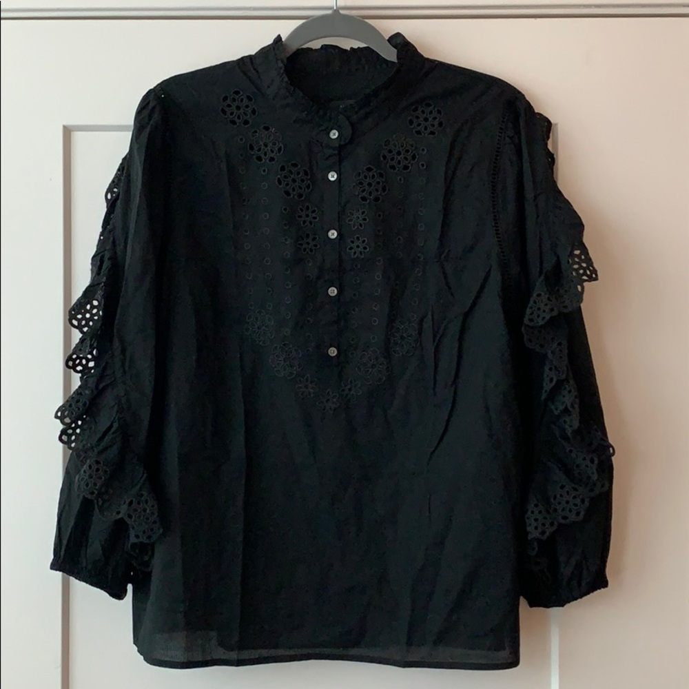 J.Crew Ruffle-Sleeve Top with Embroidered Eyelet - Picture 2 of 4